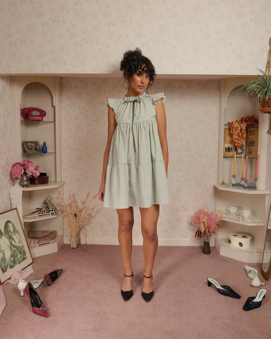 The Savannah Dress in Sage Stripe