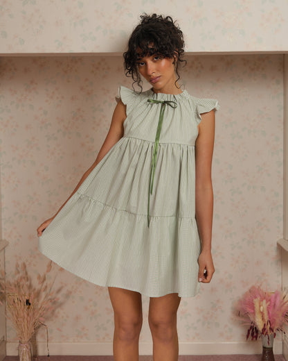 The Savannah Dress in Sage Stripe