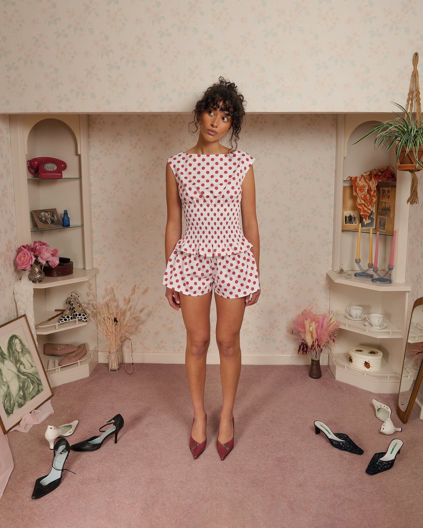 The Camille Shorts in Red on White Polka Dot