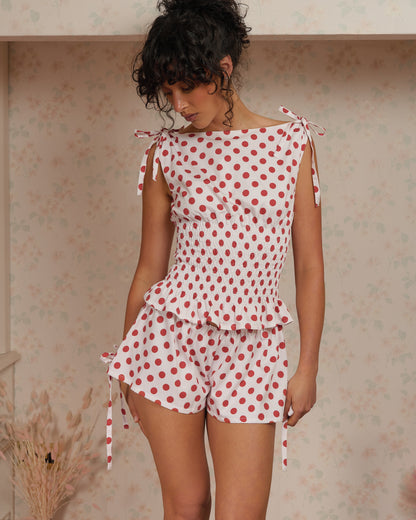 The Camille Shorts in Red on White Polka Dot