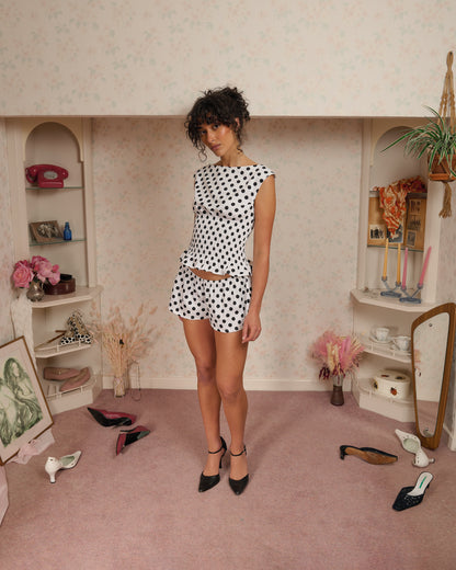 The Camille Shorts in Black on White Polka Dot