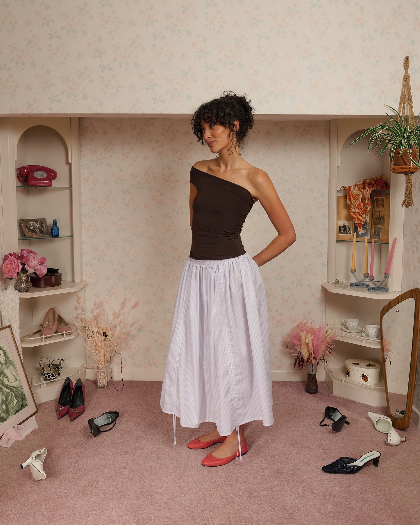 The Lola Skirt in Lilac Pinstripe