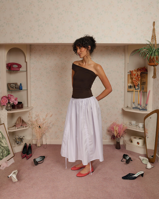 The Lola Skirt in Lilac Pinstripe