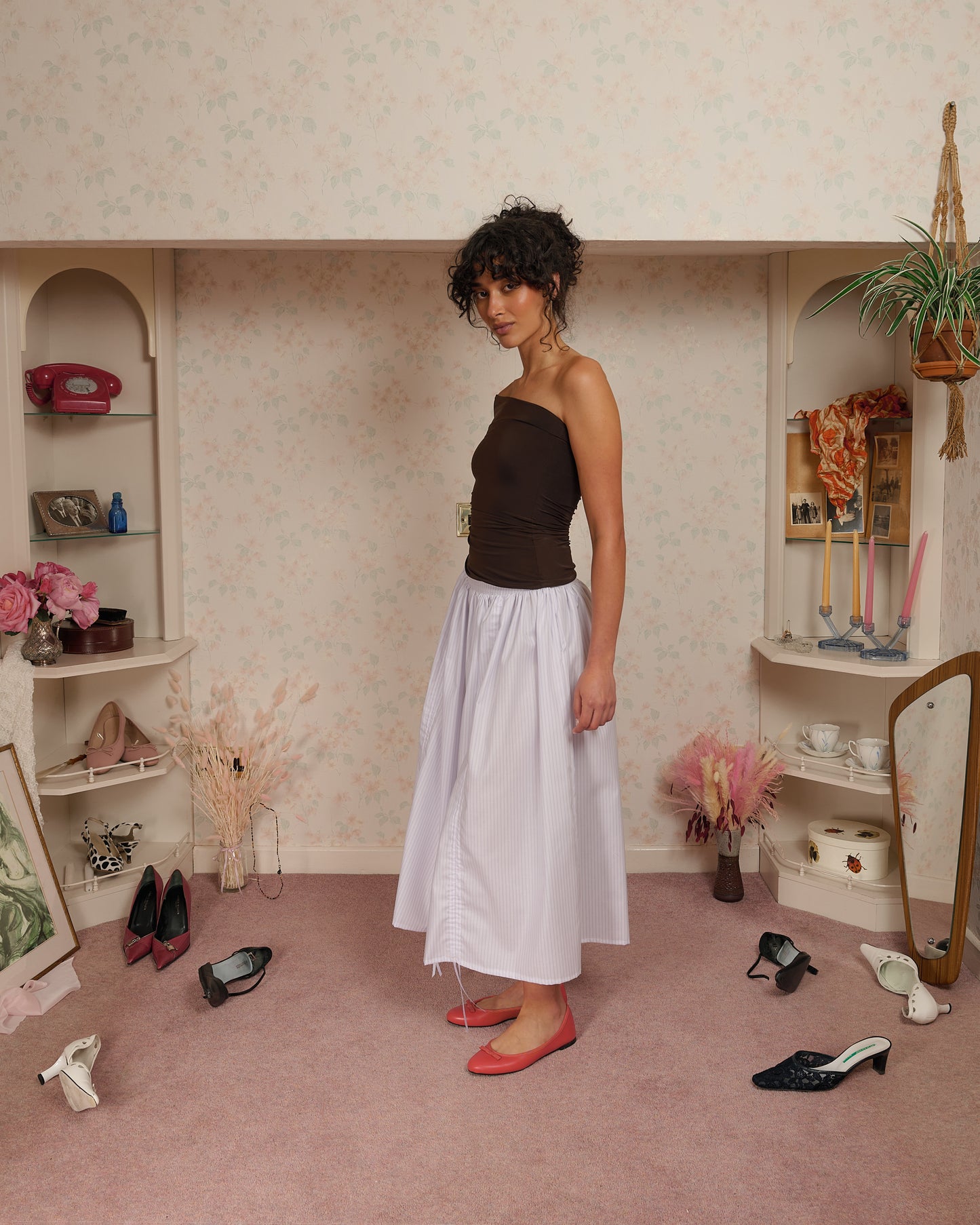 The Lola Skirt in Lilac Pinstripe