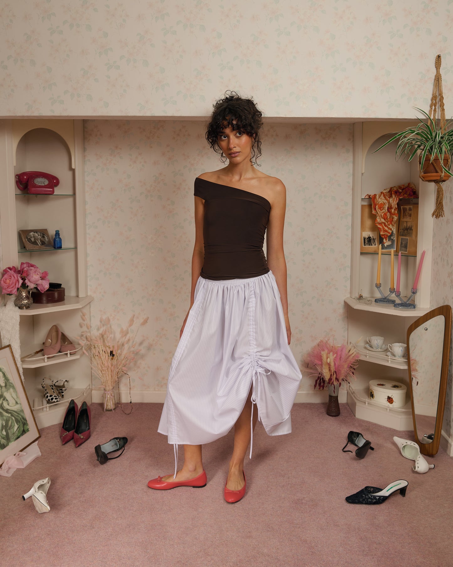 The Lola Skirt in Lilac Pinstripe
