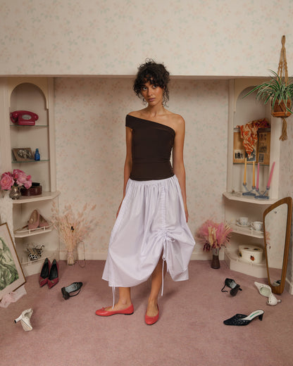 The Lola Skirt in Lilac Pinstripe
