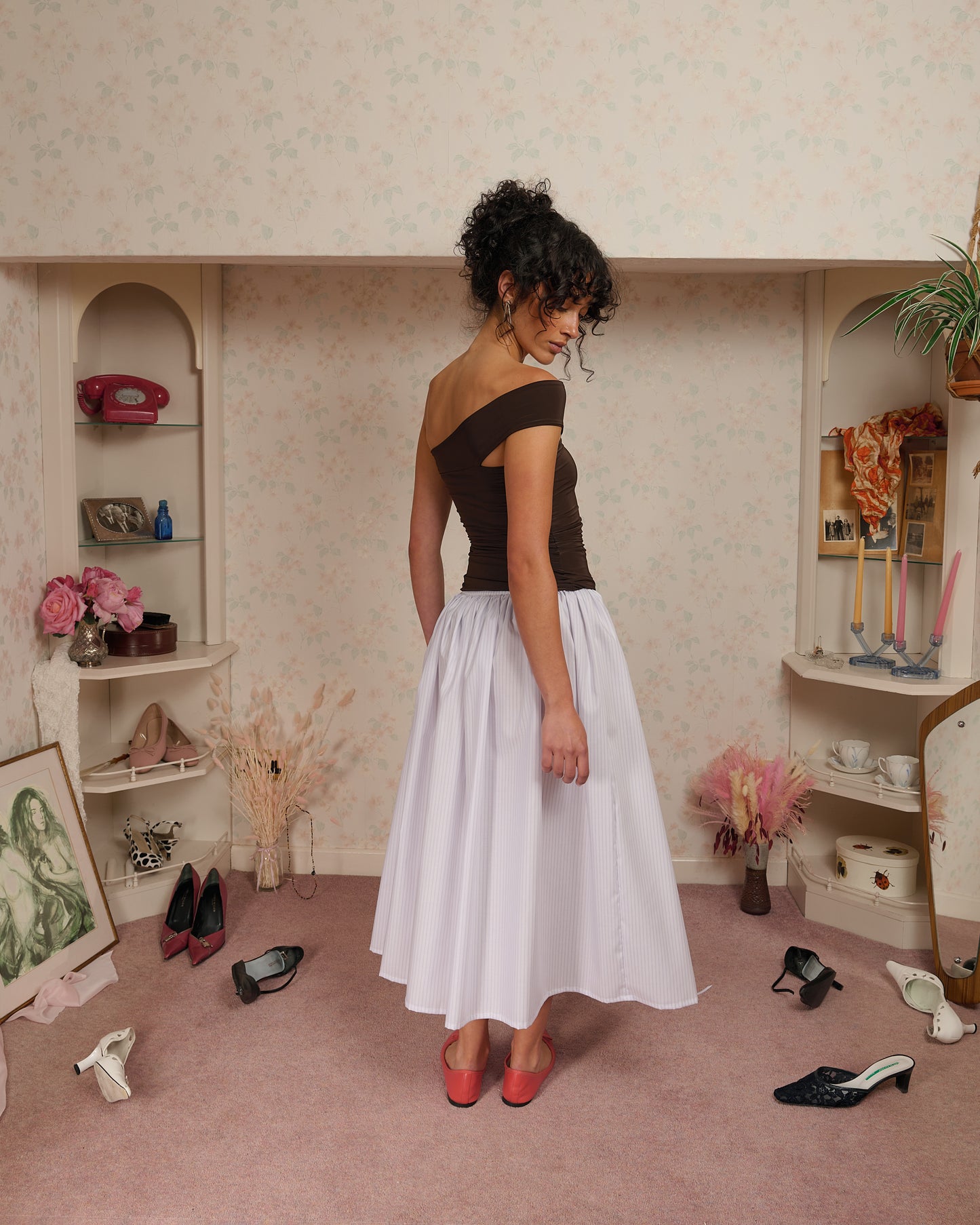 The Lola Skirt in Lilac Pinstripe