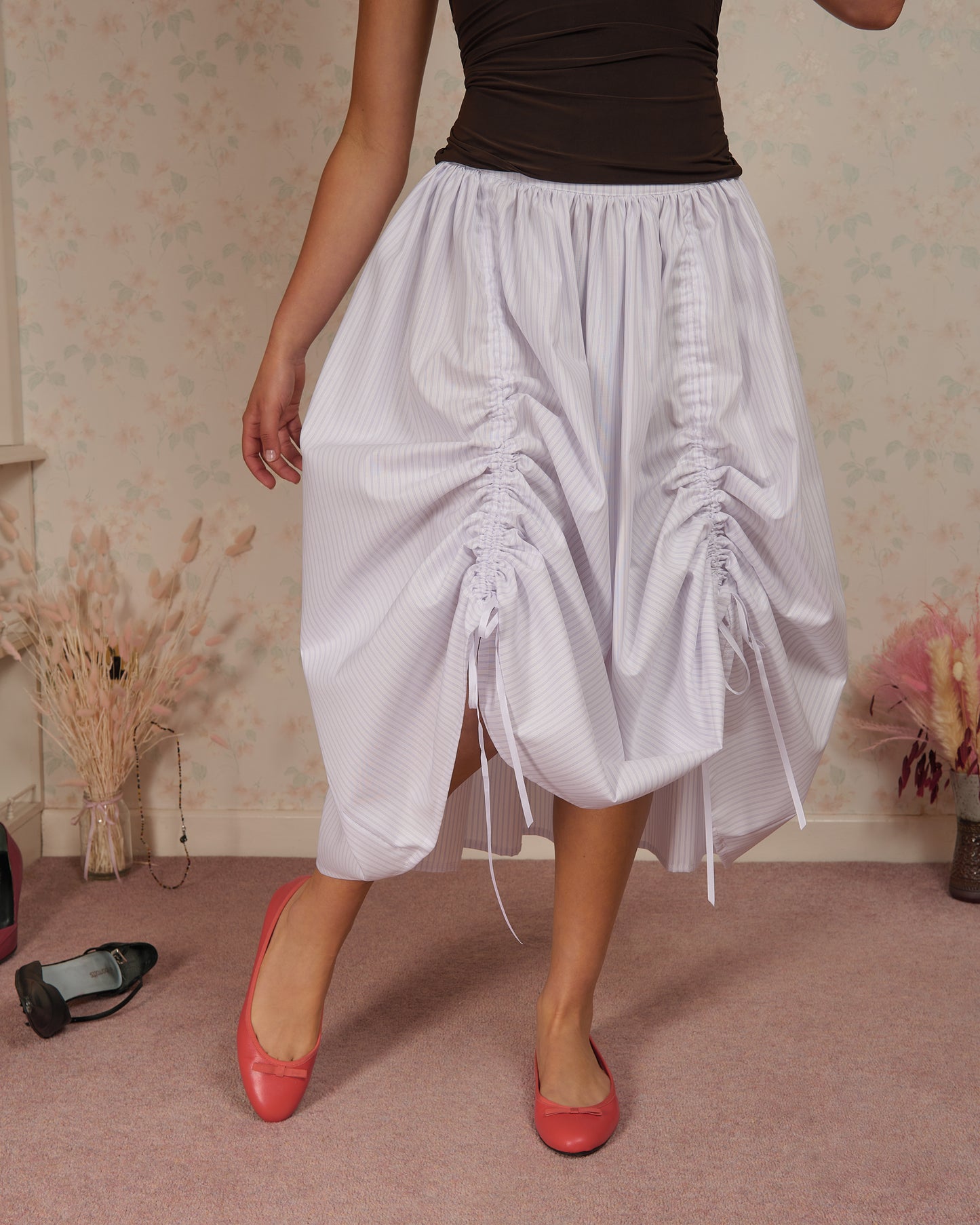 The Lola Skirt in Lilac Pinstripe