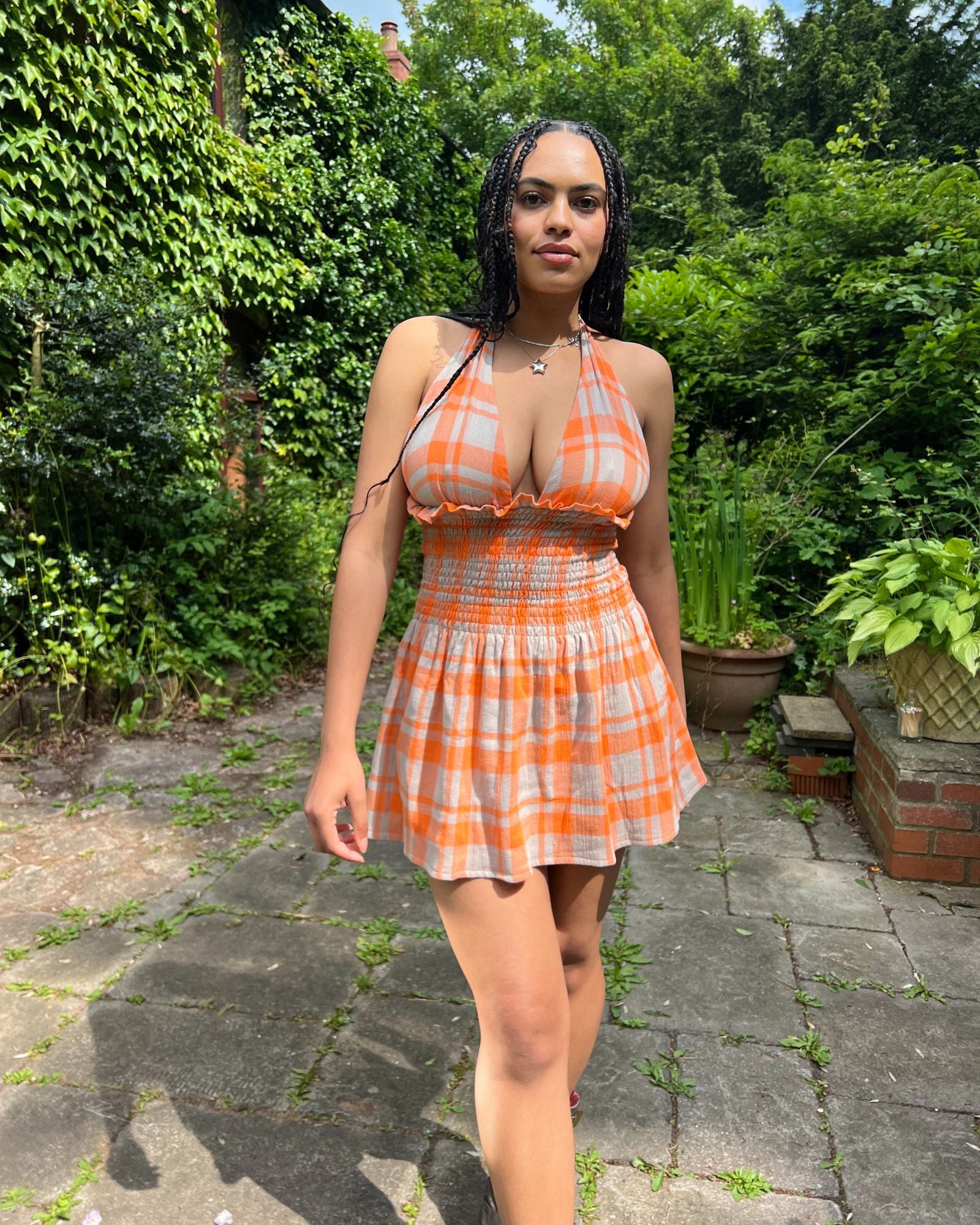 The Freya Dress in Tangerine Check - Mini or Midi