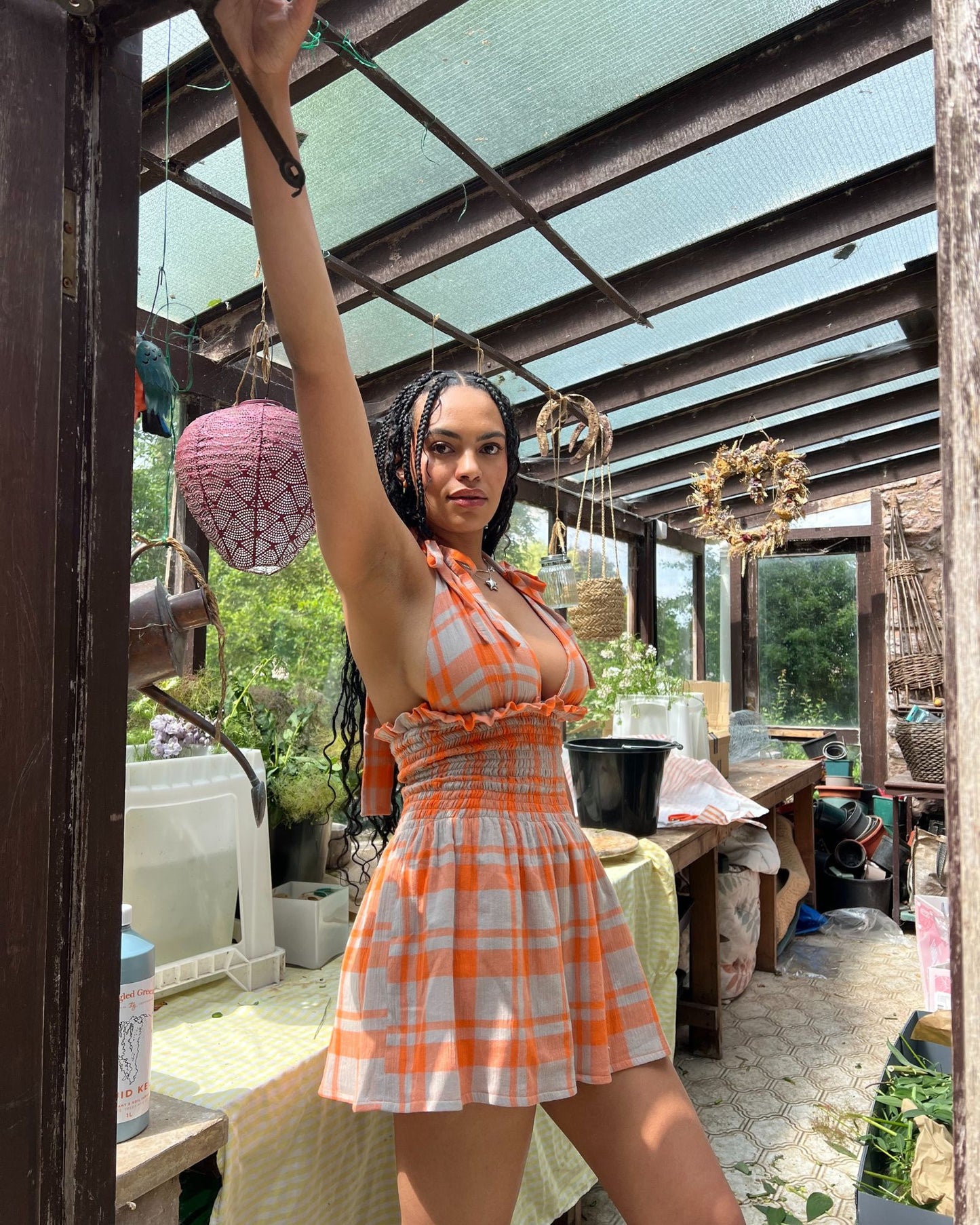 The Mini Freya Dress in Tangerine Check