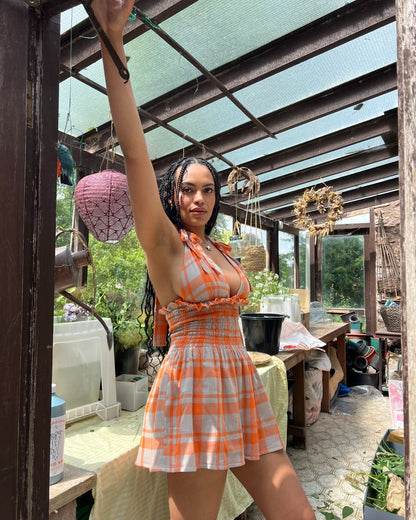 The Mini Freya Dress in Tangerine Check