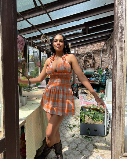 The Mini Freya Dress in Tangerine Check