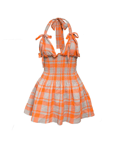 The Mini Freya Dress in Tangerine Check