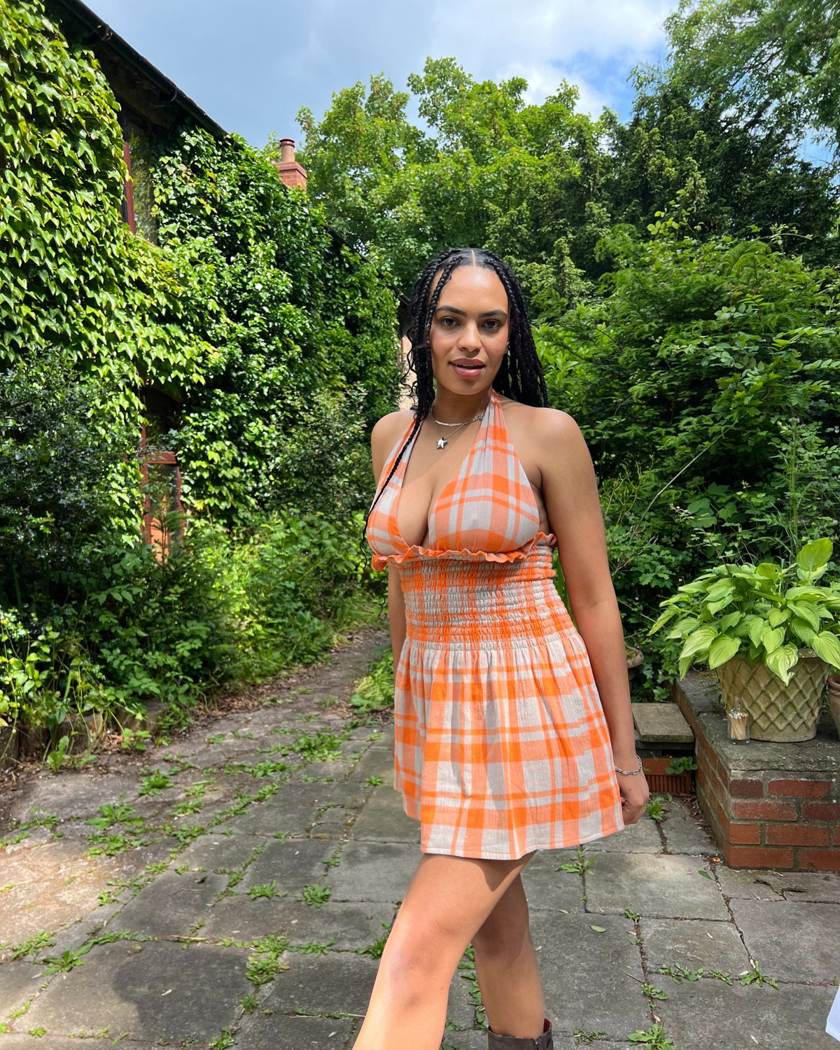 21. The Freya Mini Dress in Orange Check - M/L