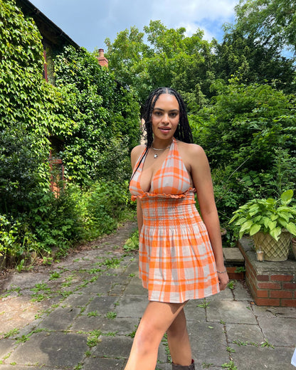 21. The Freya Mini Dress in Orange Check - M/L