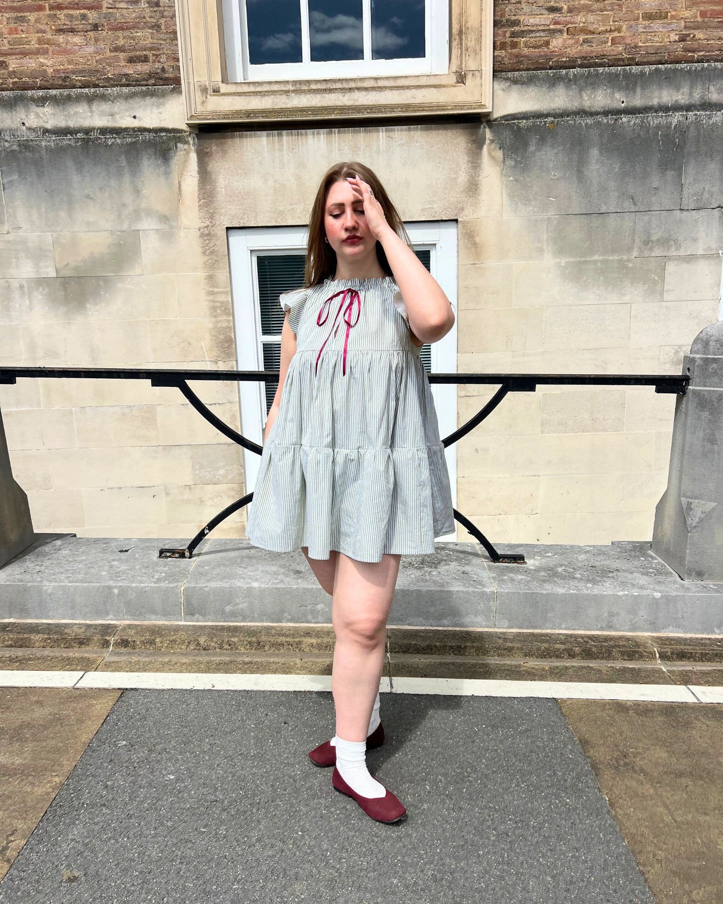 The Savannah Dress in Sage Stripe