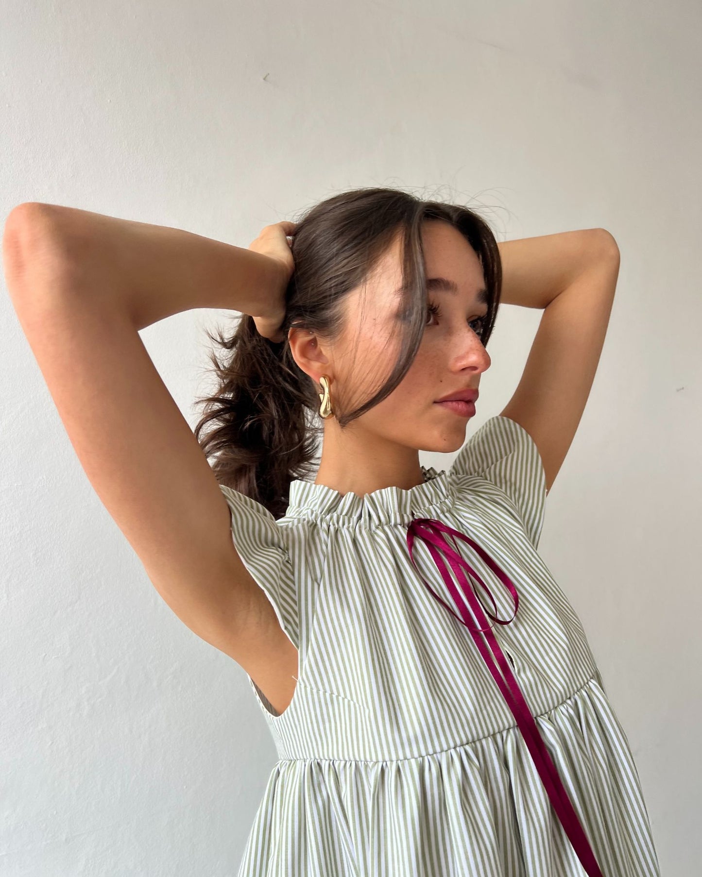 The Savannah Dress in Sage Stripe