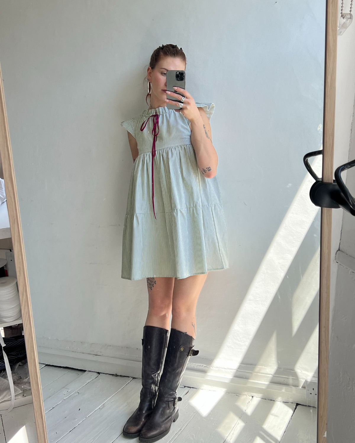 50. The Savannah Dress in Sage Stripe - Petite XL