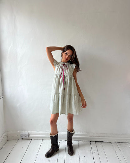 The Savannah Dress in Sage Stripe